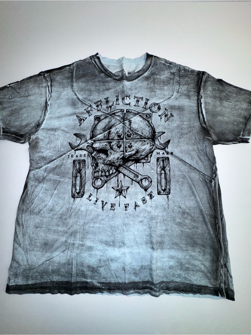 Affliction Distressed Gray Skull Graphic Tee